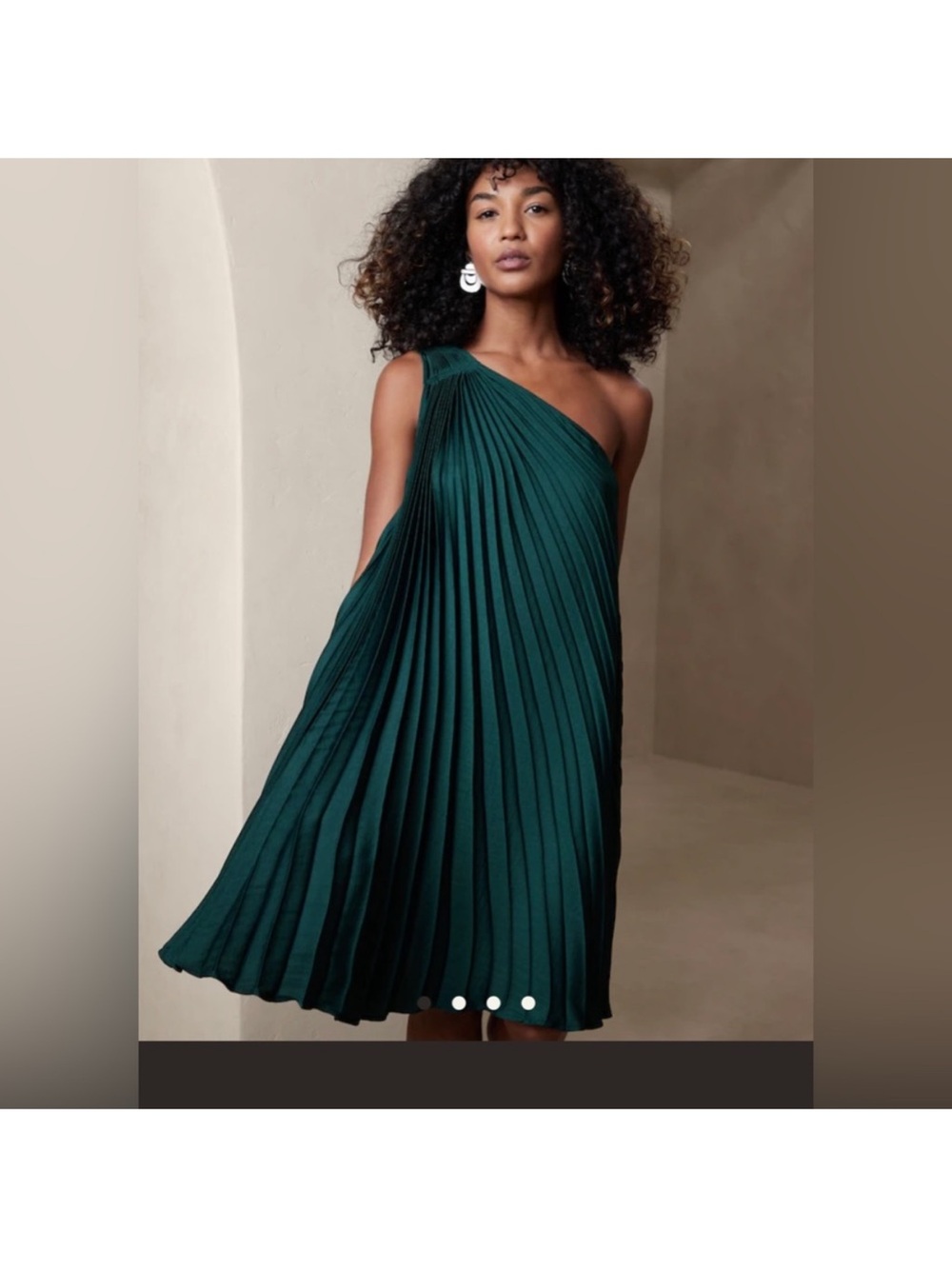 Banana Republic One-Shoulder Pleated Dress in Deep Green
